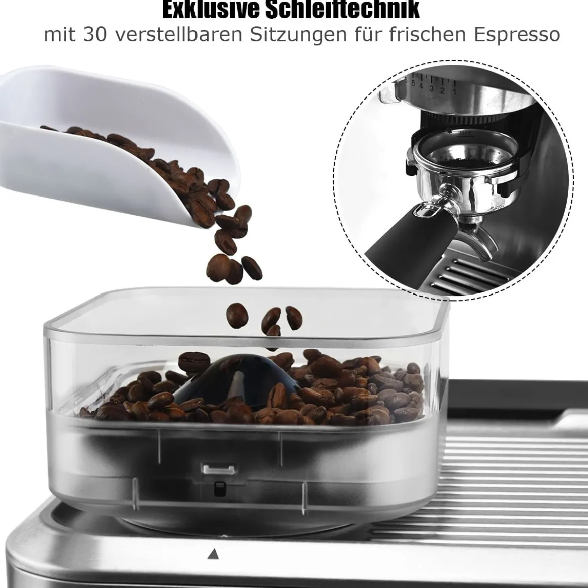 Espresso Maschine Automatische Kaffeemaschine Siebträgermaschine Siebträger 2L Wassertank Silber