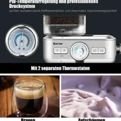 Espresso Maschine Automatische Kaffeemaschine Siebträgermaschine Siebträger 2L Wassertank Silber