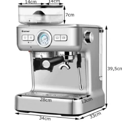 Espresso Maschine Automatische Kaffeemaschine Siebträgermaschine Siebträger 2L Wassertank Silber