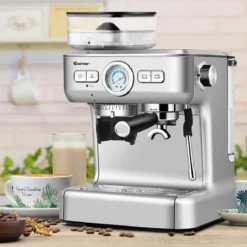 Espresso Maschine Automatische Kaffeemaschine Siebträgermaschine Siebträger 2L Wassertank Silber