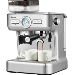 Espresso Maschine Automatische Kaffeemaschine Siebträgermaschine Siebträger 2L Wassertank Silber