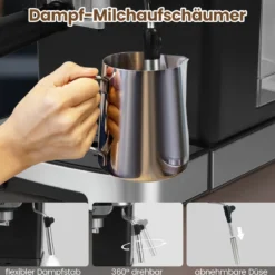 Espressomaschine 20 Bar 1200 W Espressokocher mit Dampf-Milchaufschäumer 18 L abnehmbarer Wassertank Schwarz