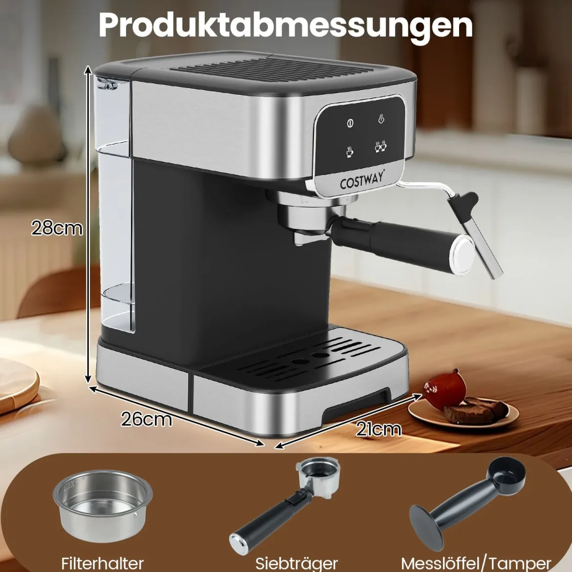 Espressomaschine 20 Bar 1200 W Espressokocher mit Dampf-Milchaufschäumer 18 L abnehmbarer Wassertank Schwarz