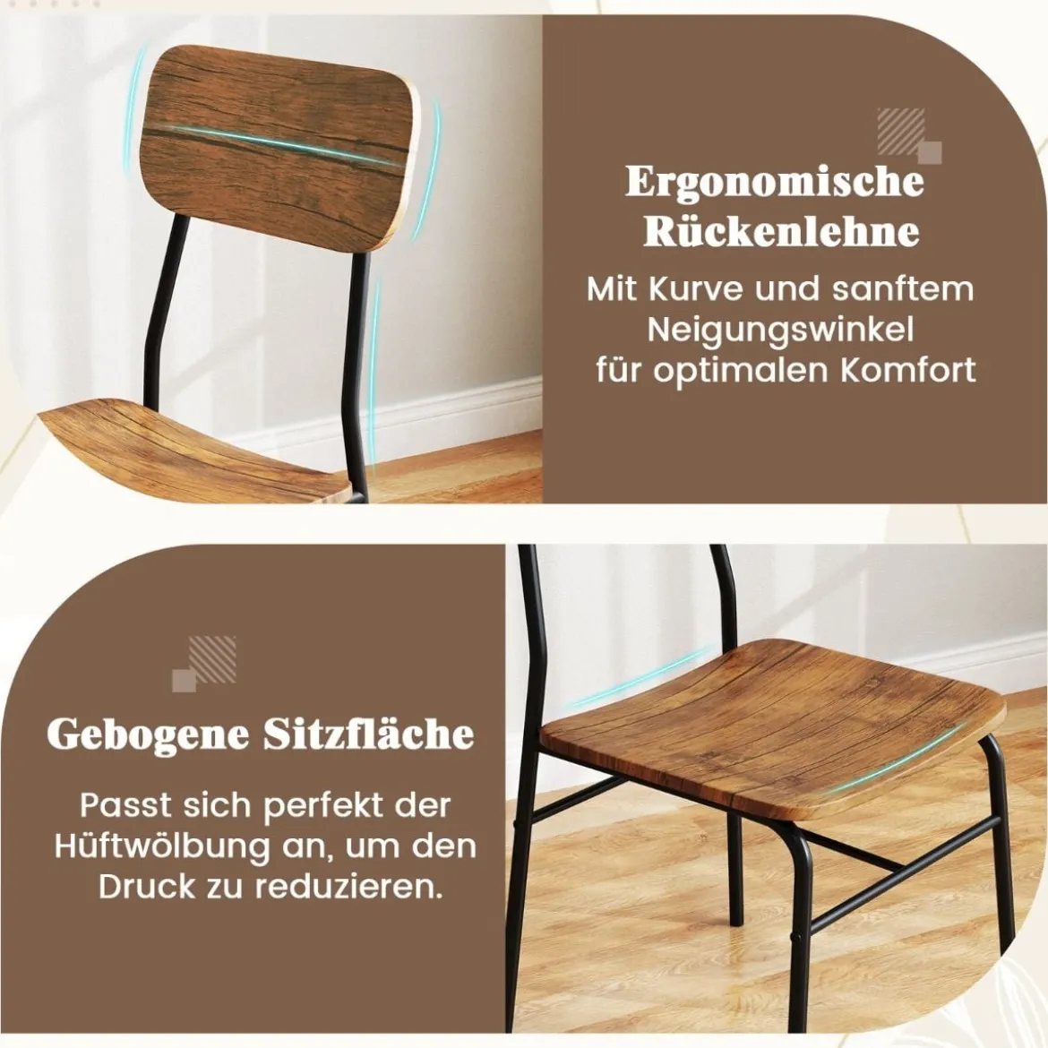 Essgruppe mit 2 Stühlen & Ablageregal Platzsparende Sitzgruppe Esstisch Rustikales Braun
