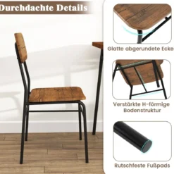 Essgruppe mit 2 Stühlen & Ablageregal Platzsparende Sitzgruppe Esstisch Rustikales Braun