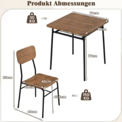 Essgruppe mit 2 Stühlen & Ablageregal Platzsparende Sitzgruppe Esstisch Rustikales Braun