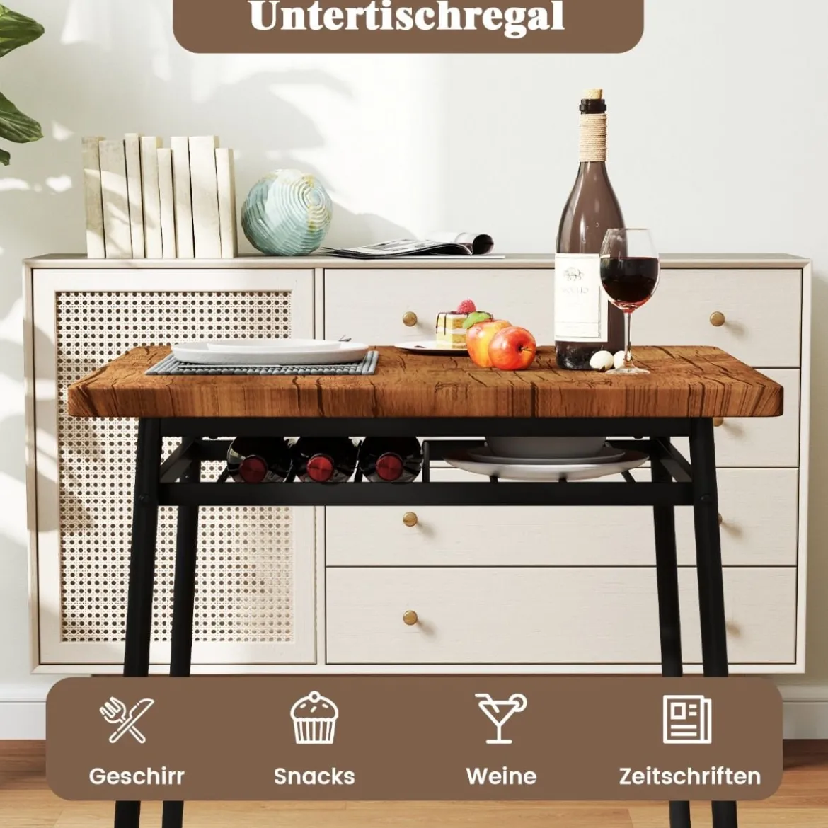 Essgruppe mit 2 Stühlen & Ablageregal Platzsparende Sitzgruppe Esstisch Rustikales Braun