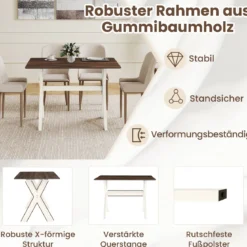 Esstisch Holztisch mit X-förmigem Gestell für kleine Räume Akzent-Beistelltisch mit Holzmaserungstextur Tischplatte Nuss