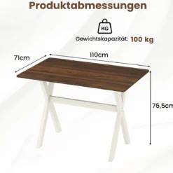 Esstisch Holztisch mit X-förmigem Gestell für kleine Räume Akzent-Beistelltisch mit Holzmaserungstextur Tischplatte Nuss