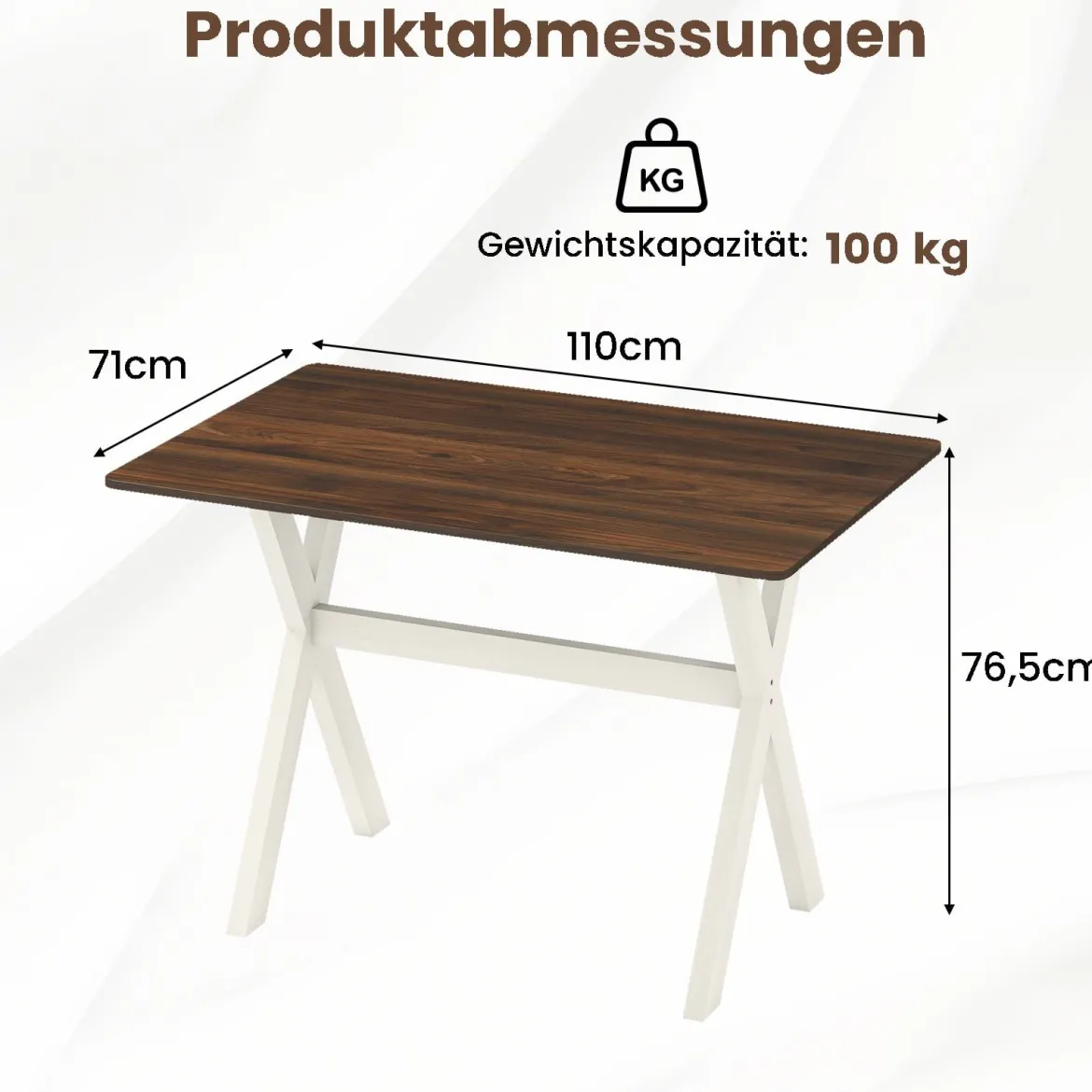Esstisch Holztisch mit X-förmigem Gestell für kleine Räume Akzent-Beistelltisch mit Holzmaserungstextur Tischplatte Nuss
