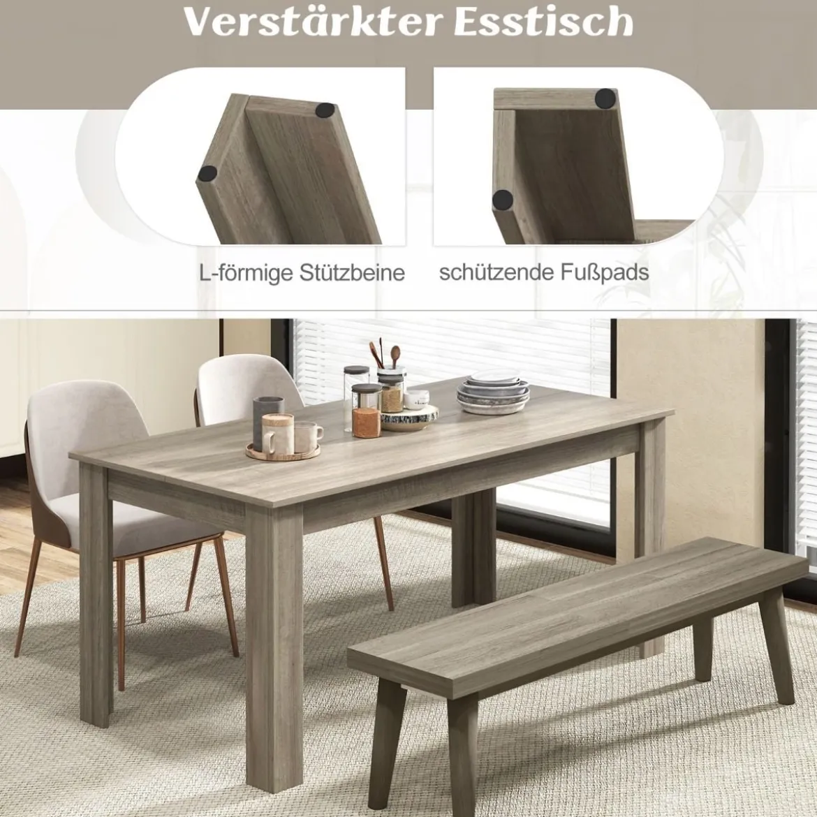 Esstisch Holz 160 x 80 cm großer Tisch rechteckiger Küchentisch Speisetisch Natur/Schwarz