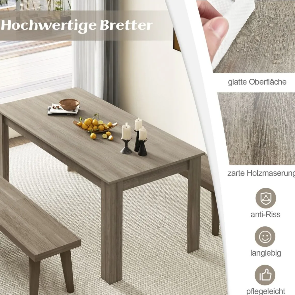 Esstisch Holz 160 x 80 cm großer Tisch rechteckiger Küchentisch Speisetisch Natur/Schwarz