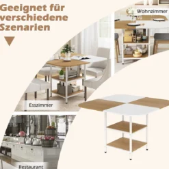 Esstisch Küchentisch mit 2 Ablagen quadratischer Esszimmertisch für 4 Personen für Esszimmer 120 x 120 x 77 cm