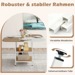 Esstisch Küchentisch mit 2 Ablagen quadratischer Esszimmertisch für 4 Personen für Esszimmer 120 x 120 x 77 cm