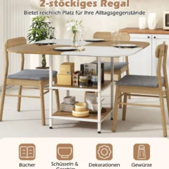 Esstisch Küchentisch mit 2 Ablagen quadratischer Esszimmertisch für 4 Personen für Esszimmer 120 x 120 x 77 cm