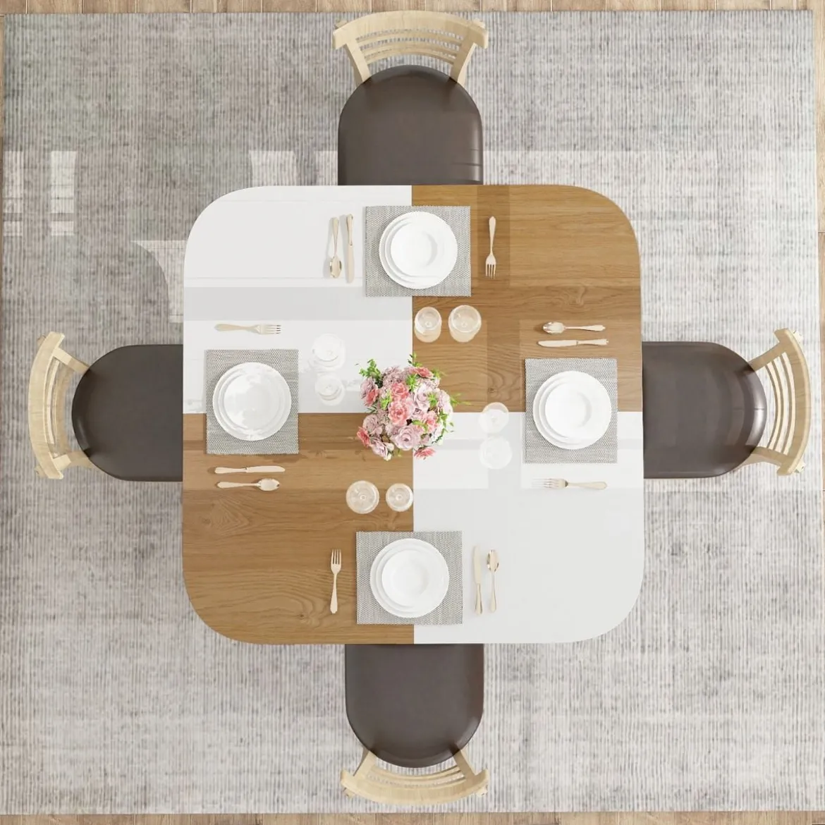 Esstisch Küchentisch mit 2 Ablagen quadratischer Esszimmertisch für 4 Personen für Esszimmer 120 x 120 x 77 cm