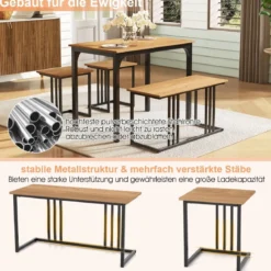 Esstisch mit Bank & 2 Hockern 4er Set Küchentisch industrielle Essgruppe für Küche 120 x 60 x 75 cm Natur/Braun