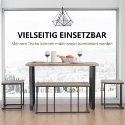 Esstisch mit Bank & 2 Hockern Industrielle Essgruppe Platzsparendes 4er-Set Küchentisch