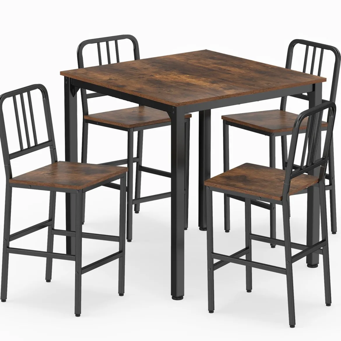 Esstisch mit 4 Barhockern Küchentisch in Thekenhöhe für 4 Personen Bartisch Set für Küche Braun