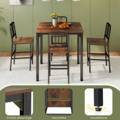 Esstisch mit 4 Barhockern Küchentisch in Thekenhöhe für 4 Personen Bartisch Set für Küche Braun