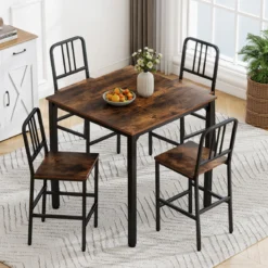 Esstisch mit 4 Barhockern Küchentisch in Thekenhöhe für 4 Personen Bartisch Set für Küche Braun