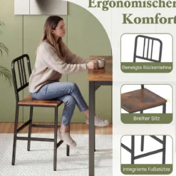Esstisch mit 4 Barhockern Küchentisch in Thekenhöhe für 4 Personen Bartisch Set für Küche Braun