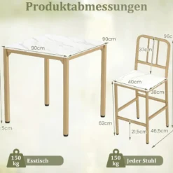 Esstisch mit 4 Barhockern Küchentisch in Thekenhöhe für 4 Personen Bartisch Set für Küche Weiß