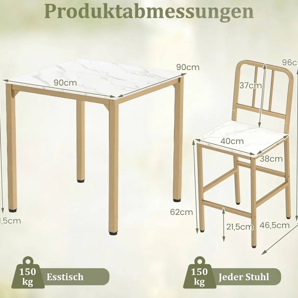 Esstisch mit 4 Barhockern Küchentisch in Thekenhöhe für 4 Personen Bartisch Set für Küche Weiß