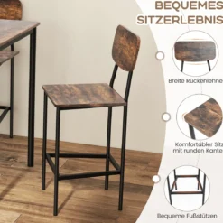 Esstisch mit 4 Barhockern Küchentisch in Thekenhöhe Metallrahmen Essgruppe für 4 Menschen Rustikales Braun