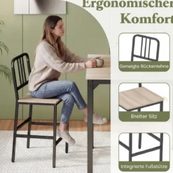 Esstisch mit 4 Barhockern Küchentisch in Thekenhöhe für 4 Personen Bartisch Set für Küche Grau