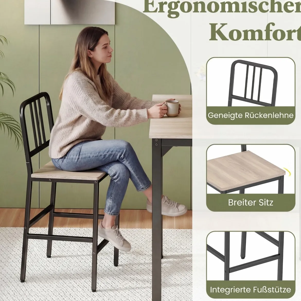 Esstisch mit 4 Barhockern Küchentisch in Thekenhöhe für 4 Personen Bartisch Set für Küche Grau