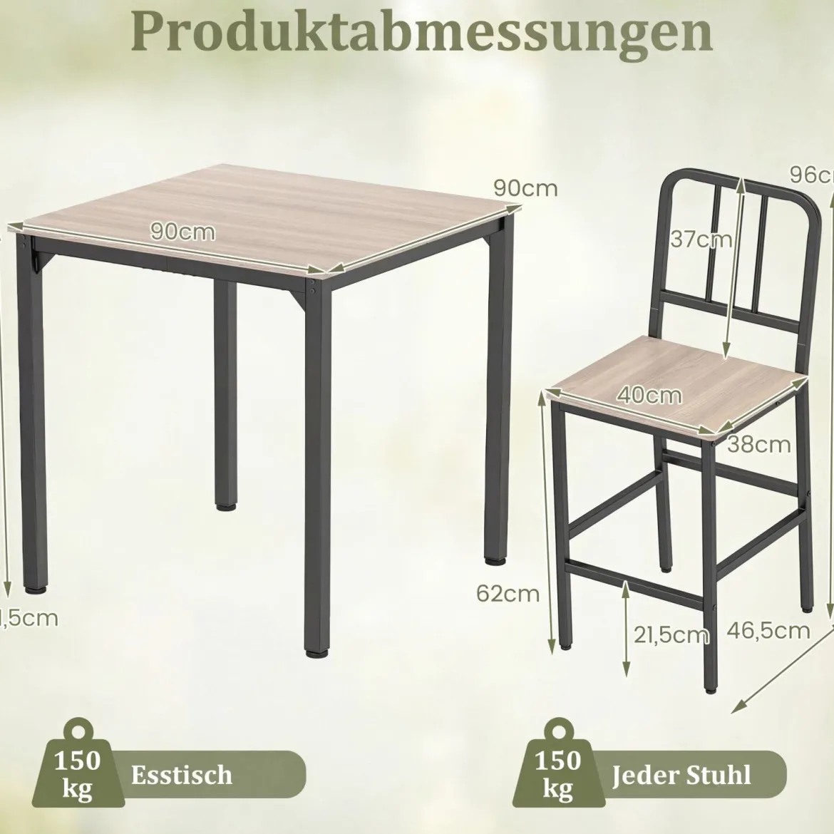 Esstisch mit 4 Barhockern Küchentisch in Thekenhöhe für 4 Personen Bartisch Set für Küche Grau