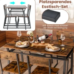 Esstisch Set 5-teilig Küchentisch mit 4 Stühlen & Regal Essgruppe Sitzgruppe Industrie Vintage