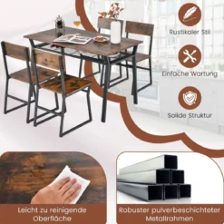 Esstisch Set 5-teilig Küchentisch mit 4 Stühlen & Regal Essgruppe Sitzgruppe Industrie Vintage