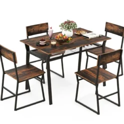 Esstisch Set 5-teilig Küchentisch mit 4 Stühlen & Regal Essgruppe Sitzgruppe Industrie Vintage