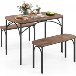Esstisch Set 3-teilig Küchentisch mit 2 Bänken Essgruppe für 4 Personen Bartisch Set für Küche