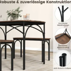 Esstisch Set 3-teilig Küchentisch mit 2 Bänken Essgruppe für 4 Personen Bartisch Set für Küche