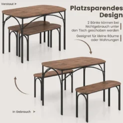 Esstisch Set 3-teilig Küchentisch mit 2 Bänken Essgruppe für 4 Personen Bartisch Set für Küche