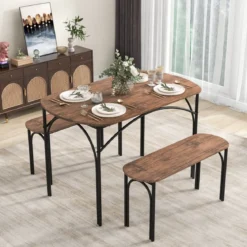 Esstisch Set 3-teilig Küchentisch mit 2 Bänken Essgruppe für 4 Personen Bartisch Set für Küche