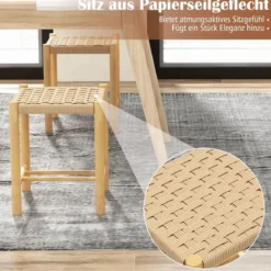 Esszimmerhocker-Set Rahmen aus Gummibaumholz & Sitz aus geflochtenem Papier 36 x 36 x 45 cm