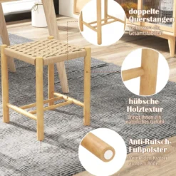 Esszimmerhocker-Set Rahmen aus Gummibaumholz & Sitz aus geflochtenem Papier 36 x 36 x 45 cm