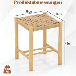 Esszimmerhocker-Set Rahmen aus Gummibaumholz & Sitz aus geflochtenem Papier 36 x 36 x 45 cm