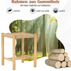 Esszimmerhocker-Set Rahmen aus Gummibaumholz & Sitz aus geflochtenem Papier 36 x 36 x 45 cm