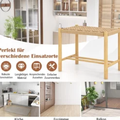 Esszimmerhocker-Set Rahmen aus Gummibaumholz & Sitz aus geflochtenem Papier 56 x 36 x 45 cm
