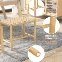 Esszimmerhocker-Set Rahmen aus Gummibaumholz & Sitz aus geflochtenem Papier 56 x 36 x 45 cm