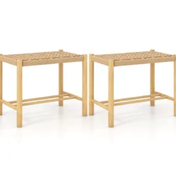 Esszimmerhocker-Set Rahmen aus Gummibaumholz & Sitz aus geflochtenem Papier 56 x 36 x 45 cm