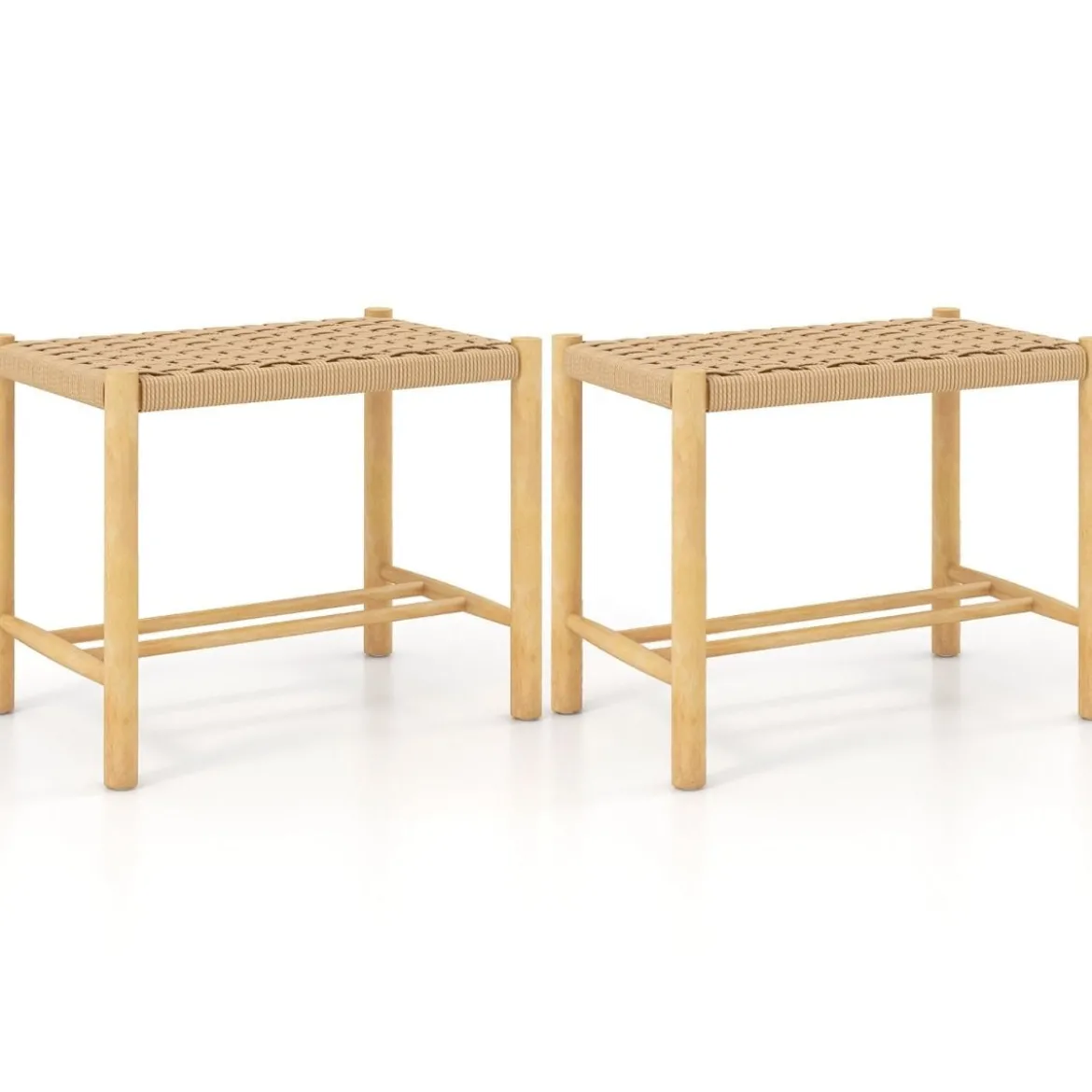 Esszimmerhocker-Set Rahmen aus Gummibaumholz & Sitz aus geflochtenem Papier 56 x 36 x 45 cm