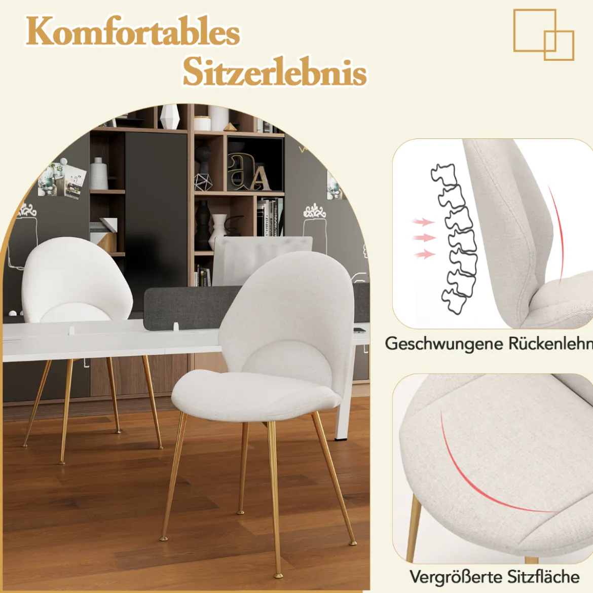 Esszimmerstühle 2er Set Akzentstühle mit gebogener Rückenlehne Wohnzimmerstuhl bis 150 kg