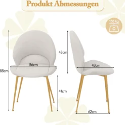 Esszimmerstühle 2er Set Akzentstühle mit gebogener Rückenlehne Wohnzimmerstuhl bis 150 kg