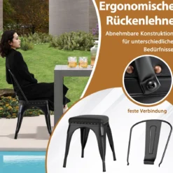 Esszimmerstühle 4er Set Bistrostuhl Metallstuhl stapelbar Küchenstühle gepolstert Gartenstühle mit Rückenlehne 44 x 53 x 84 cm Schwarz